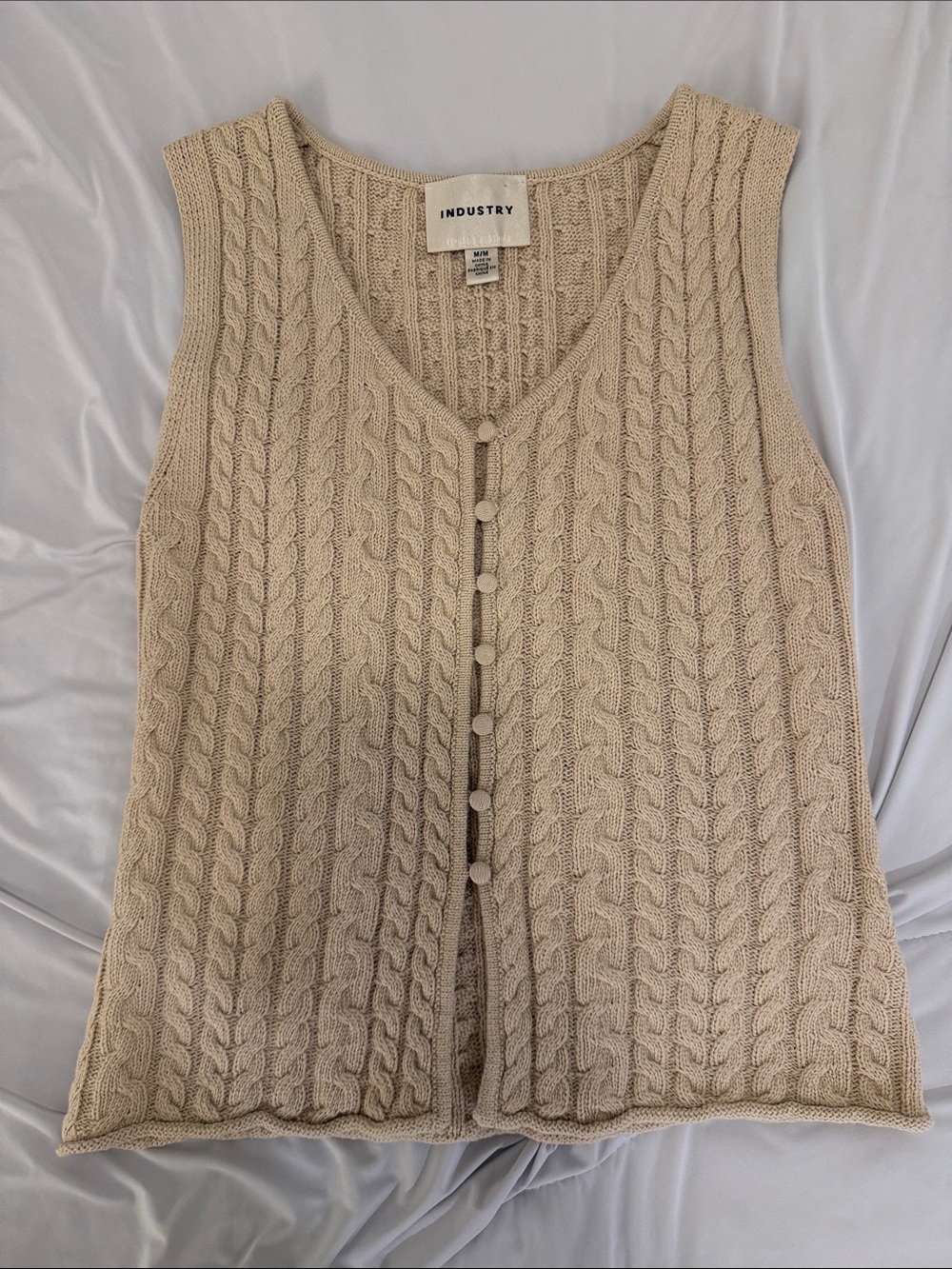 INDUSTRY Cream Cable-Knit Button Front Sweater Vest